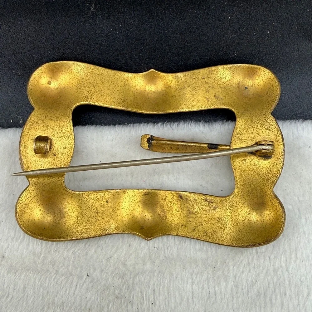 Vintage Sash Brooch Gold Tone Art Deco Green